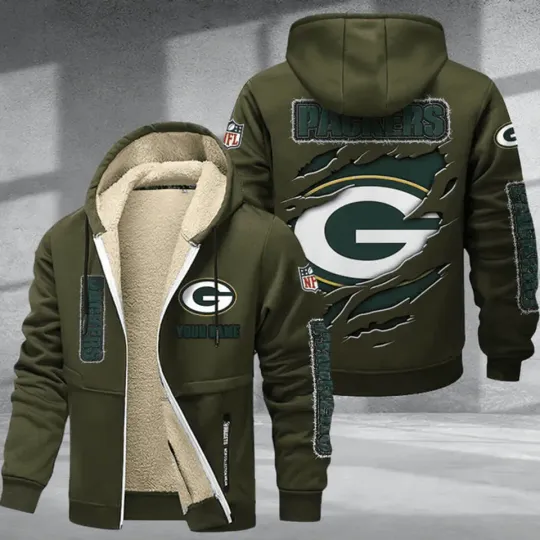 Personalized Green Bay Packers Hoodie Zip Velvet Coat