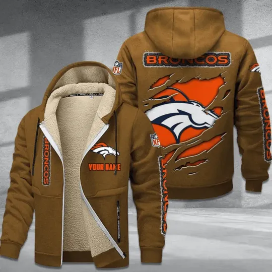 Personalized Denver Broncos Hoodie Zip Velvet Coat