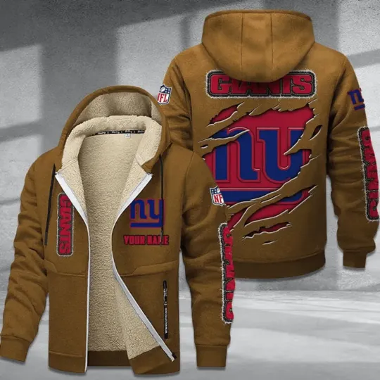 Personalized New York Giants Hoodie Zip Velvet Coat
