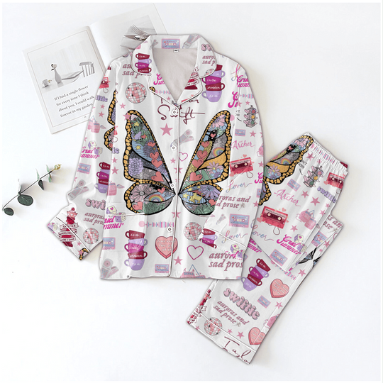 Discover Swift Theme Button Down Pajamas Set – Aesthetic Fan Pajamas