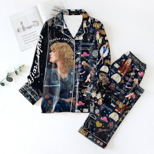 Discover Swift Theme Button Down Pajamas Set – Aesthetic Fan Pajamas