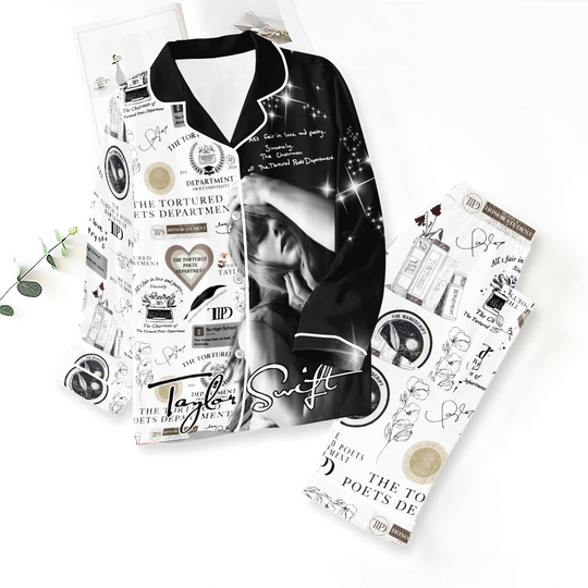Discover Swift Theme Button Down Pajamas Set – Aesthetic Fan Pajamas