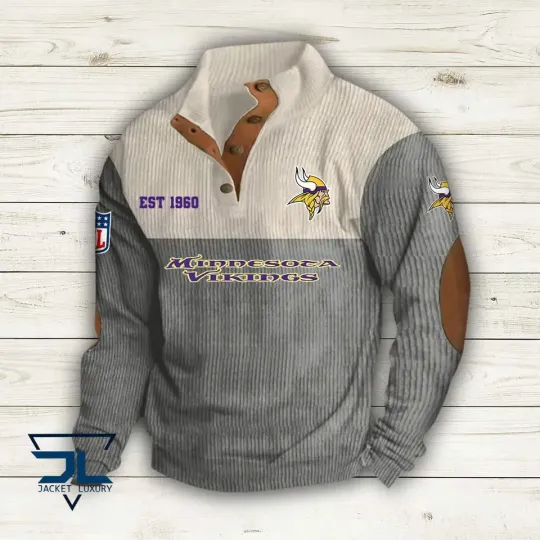Minnesota Vikings Sports EST 1960 Corduroy Stand Collar Sweatshirts