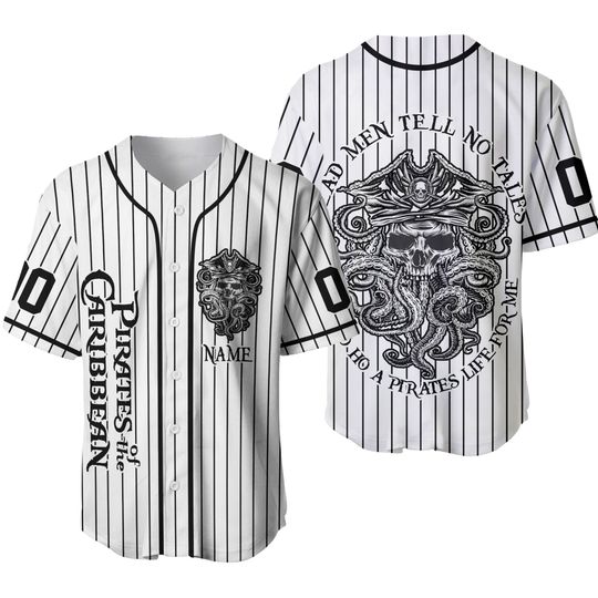 Personalized Pirates Of The Caribbean Baseball Jersey, Custom Dead Men Tell No Tales Yo Ho Yo Ho Jersey, Disney Pirates 90s Men Shirt