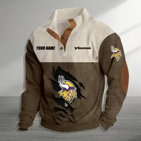 Personalized Minnesota Vikings Sports Corduroy Stand Collar Sweatshirts