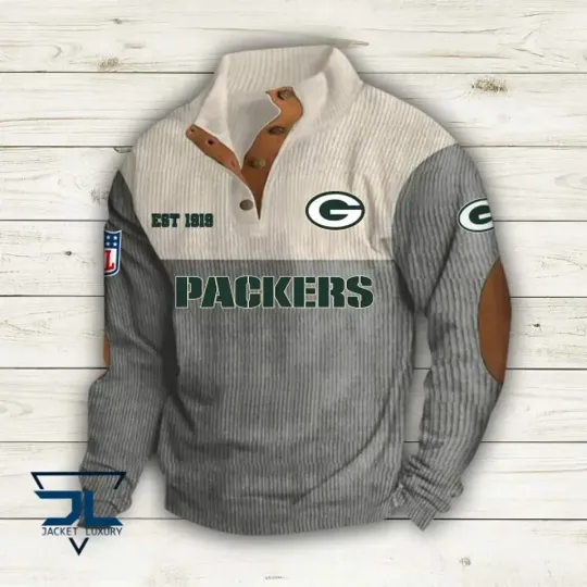Green Bay Packers Sports EST 1919 Corduroy Stand Collar Sweatshirts