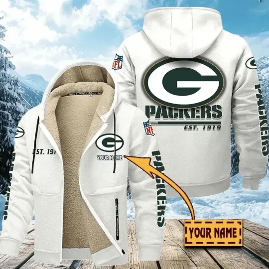 Discover Personalized Green Bay Football Packers Sherpa-Lined Zip Hoodie