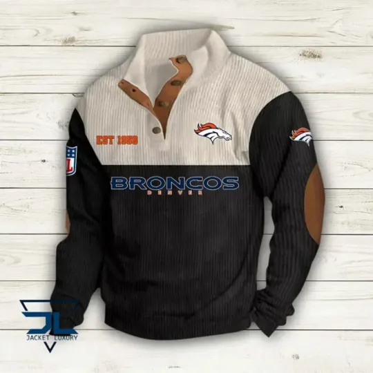 Denver Broncos Sports EST 1959 Corduroy Stand Collar Sweatshirts