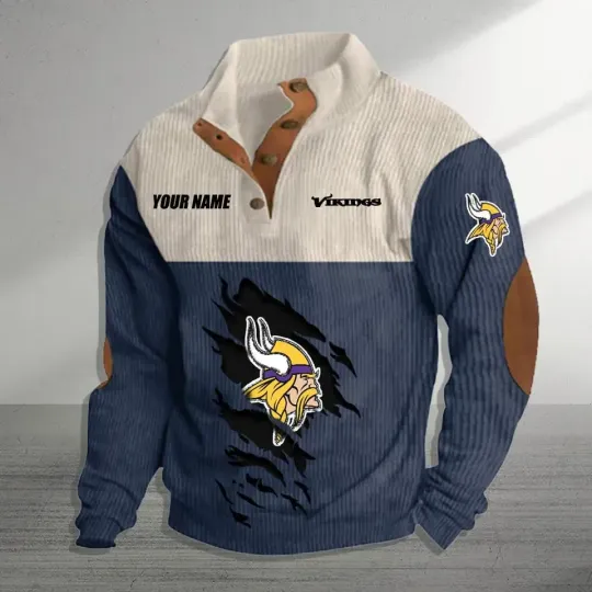 Personalized Minnesota Vikings Corduroy Stand Collar Sweatshirt, Sports Gift For Men