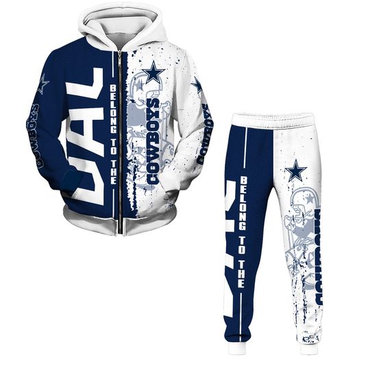 Dallas Cowboys football Zip Hoodie Jogger Set