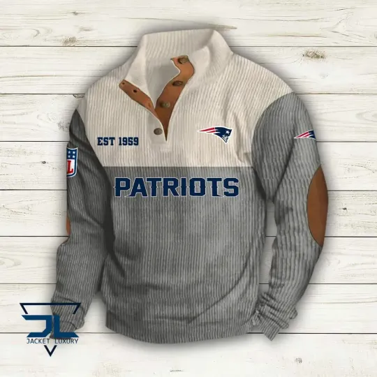 New England Patriots Sports EST 1969 Corduroy Stand Collar Sweatshirts