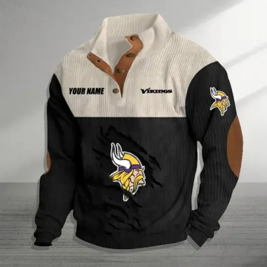 Personalized Minnesota Vikings Sports Corduroy Stand Collar Sweatshirts