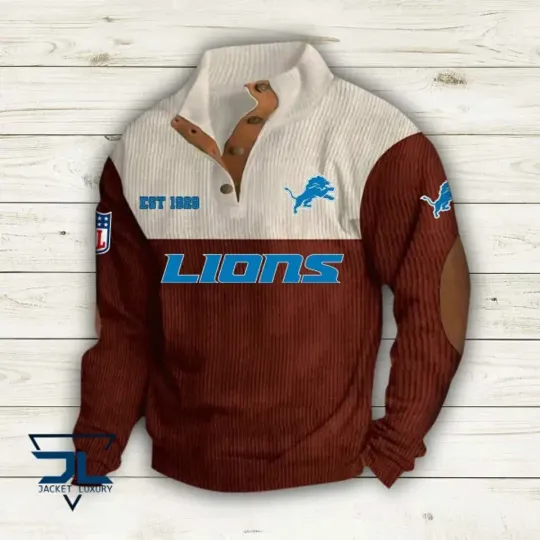Discover Detroit Lions Sports EST 1929 Corduroy Stand Collar Sweatshirts