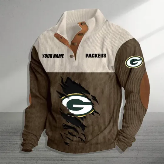 Personalized Green Bay Packers Corduroy Stand Collar Sweatshirt, Gift For Men