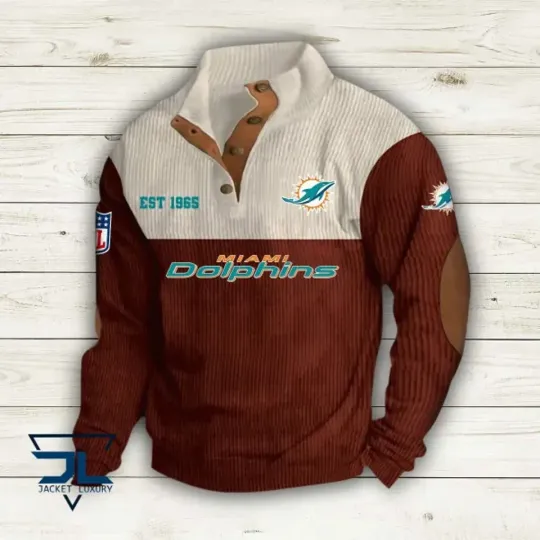 Miami Dolphins Sports EST 1965 Corduroy Stand Collar Sweatshirts