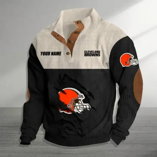 Personalized Cleveland Browns Sports Corduroy Stand Collar Sweatshirts