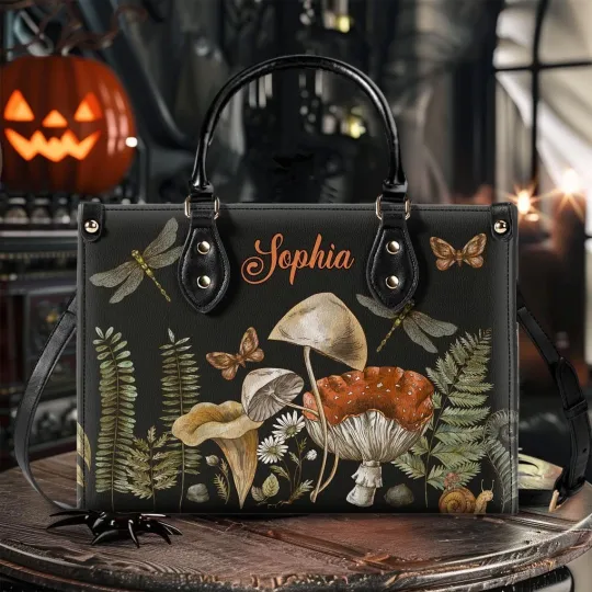 Discover Personalized Mushroom Leather Handbag, Gift For Mushroom Lovers, Plant Handbag