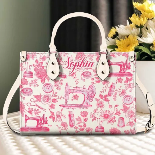 Discover Personalized Sewing Leather Handbag, Gift For Sewing Lovers, Sewing Handbag