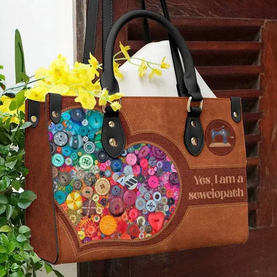 Discover Personalized Sewing Colorful Sewciopath Leather Handbag, I Am A Sewciopath Bag