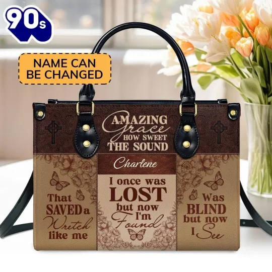 Discover Personalized Christian Leather Handbag, Amazing Grace How Sweet The Sound Bag