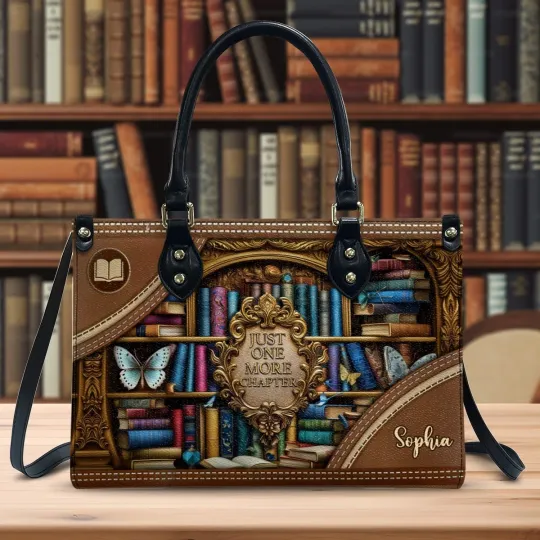 Discover Personalized Just One More Chapter Reading Books Leather Handbag, Readers Gift
