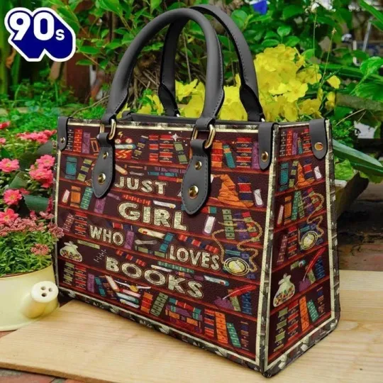 Discover Just A Girl Loves Books Leather Handbag, Gift For Book Lovers