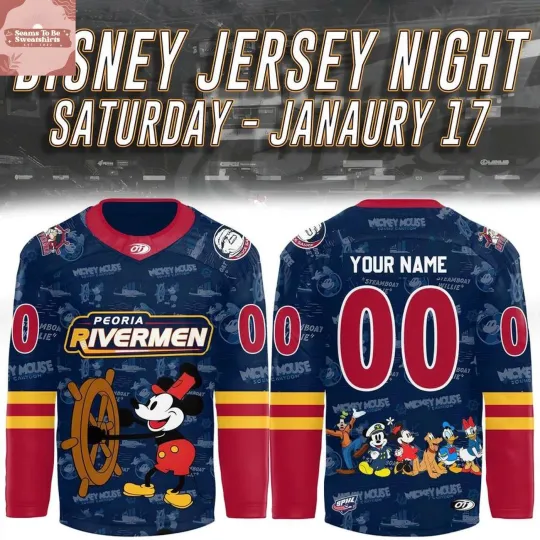 Discover Personalized Peoria Rivermen x Mic.key Mouse Night Hockey Shirt Men's Fan Gear
