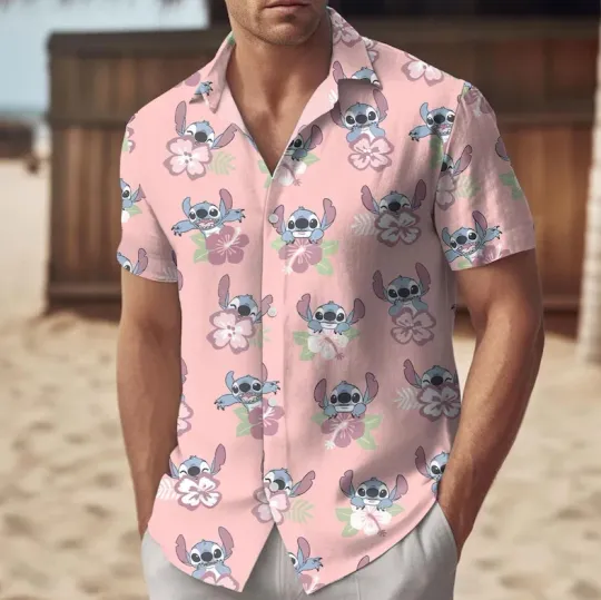 Discover Funny Stitch Disney Summer Short Sleeve Hawaiian Shirt 2025