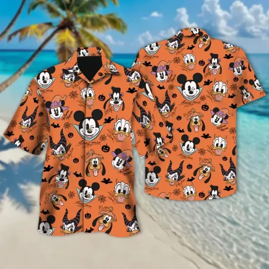 Discover Mickey & Friends Signatures Halloween Hawaiian Shirt, Mickey's Not So Scary