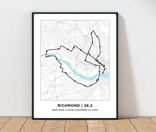 Discover Richmond 26.2 Marathoner Course Map | Personalized Richmond Route Map | Gift for Runners | Marathon Map | Richmond Print | Richmond Map