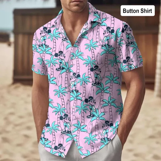 Discover Mickey Mouse Tropical Palm Tree Summer Trip 2025 Aloha Hawaiian Shirt