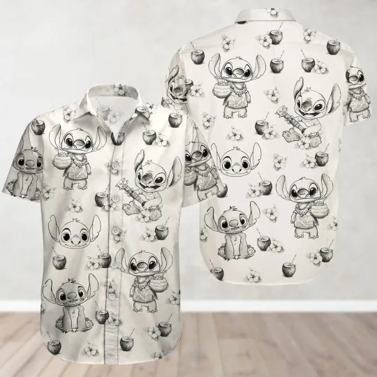 Discover Lilo And Stitch Short Sleeve Button Hawaiian Shirt
