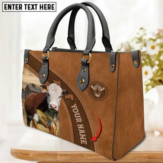 Discover Personalized Hereford Cattle Leather Handbag, Cattle Lovers Gift, Animal Bag