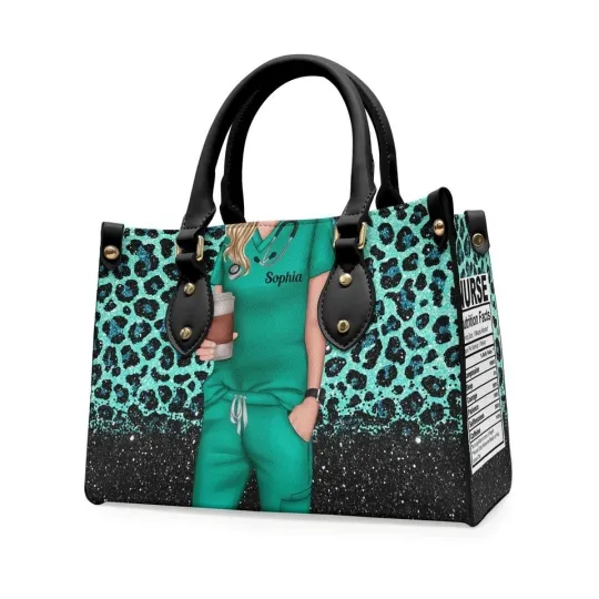 Discover Personalized Nurse Nutrition Facts Leather Handbag, Peace Love Nurse Bag