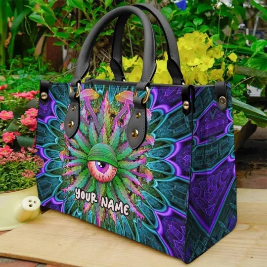 Discover Personalized Weed Magic Leaf Magic Eye Leather Handbag, Mystical Lovers Gift