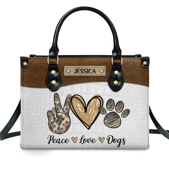 Discover Personalized Peace Love Dogs Leather Handbag, Peace Love Dog Bag, Dog Lover Gift
