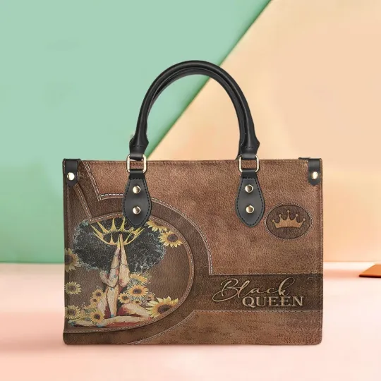 Discover Personalized Black Woman Queen Leather Handbag, Women Bag, Black Queen Gift