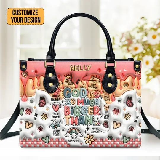 Discover Personalized Christian God Is Bigger Than Leather Handbag, Christian Gifts