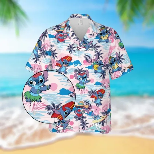 Discover Stitch Hawaiian Shirt Casual Button Down Shirt Unisex Adults Full Size S-5XL