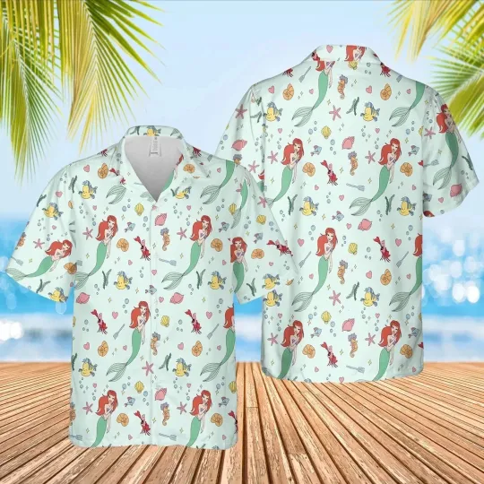 Discover Disney Ariel Hawaiian Button Down Shirt Unisex Adults S-5XL