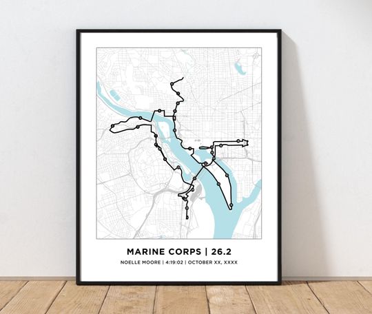Discover Marine Corps 26.2 Marathoner Course Map | Personalized Marine Corps Route Map | Marathon Map | Gifts for Runners | 26.2