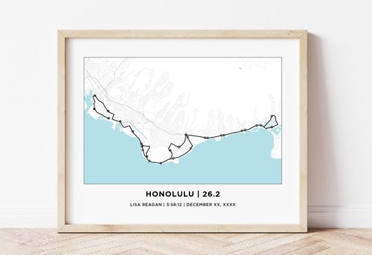 Discover Honolulu 26.2 Course Marathoner Map | Gift for Runners