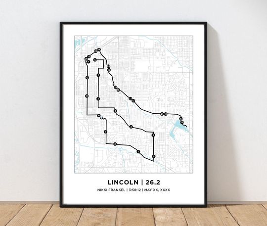 Discover Lincoln 26.2 Marathoner Course Map | Personalized Lincoln Route Map | Gift for Runners | 26.2 Map