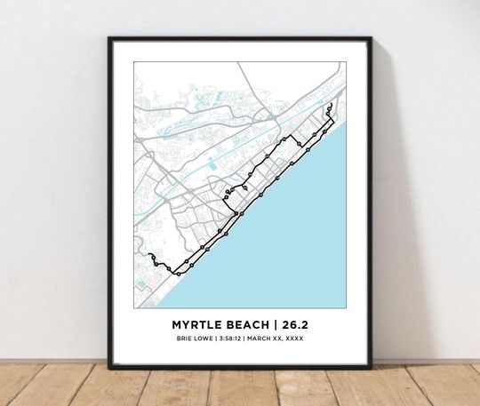 Discover Myrtle Beach 26.2 Course Marathoner Map | Personalized Myrtle Beach Route Map | Gift for Runners