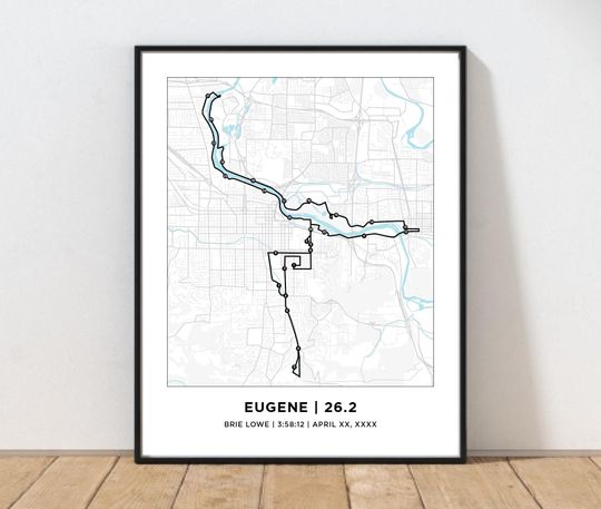 Discover Eugene 26.2 Course Marathoner  Map | Personalized Eugene Route Map | Gifts for Runners | 26.2 Map
