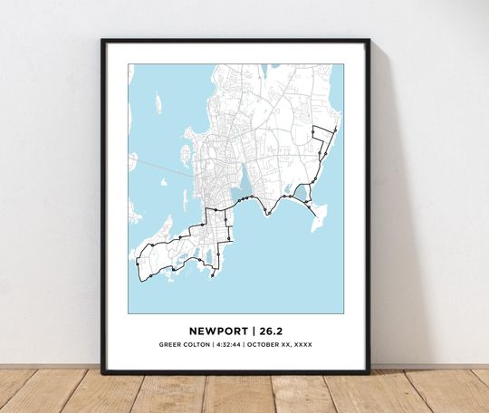 Discover Newport 26.2 Marathoner Map Print | Rhode Island Runner Gift