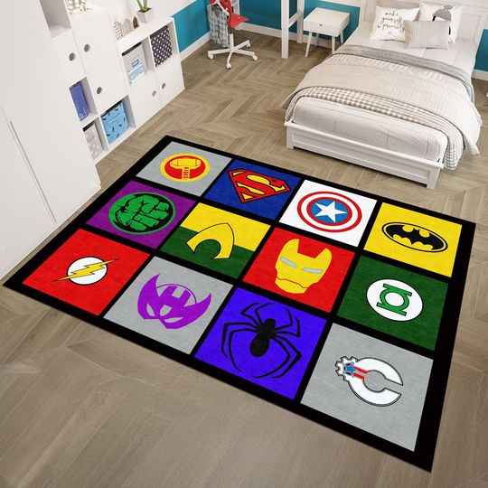 Discover Super Hero Logos Rug,Movie Rug,Fantastic Rug,Movie Decor,Colorful Rug,Hypebeast Rug,Unique Rug,Area Rug,Kids Room Rug,Gifts For Him
