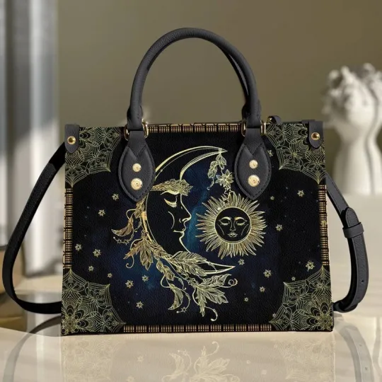 Discover Moon Phase Leather Handbag, Mystical Moon Phase Design, Moon Bag