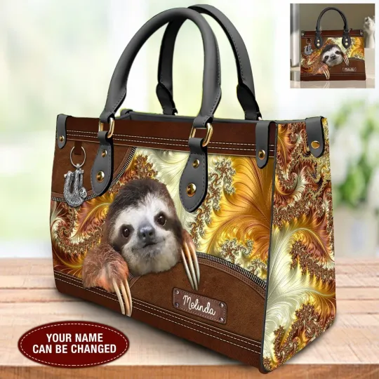 Discover Personalized Sloth Leather Handbag, Sloth Lovers Gift, Animal Lover's Bag
