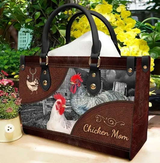 Discover Personalized Chicken Rooster Farmer Leather Handbag, Gift For Chicken Lovers